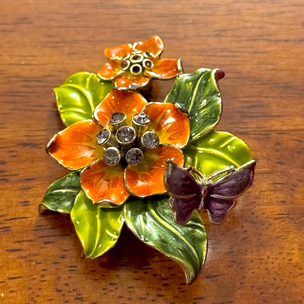 Liz Claiborne Enamel 3D Butterfly Floral Brooch